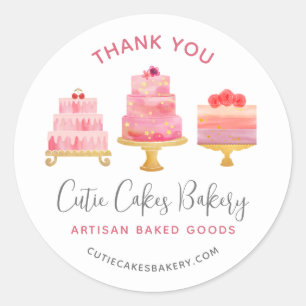 Sticker Rond Pâtisserie Merci 3 Gâteaux Rose Pâtes Dessert