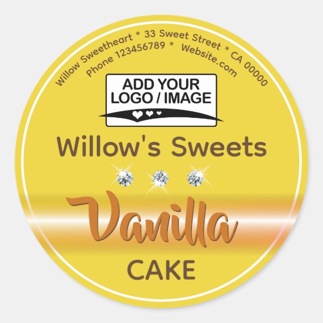 Sticker Rond Pâtisserie Pastel Yellow Rhinestone Cupcake Étique (Devant)