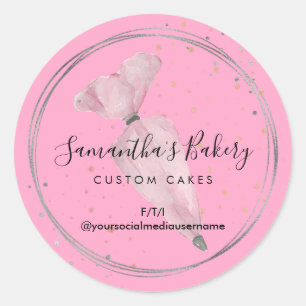 Sticker Rond Pâtisserie Pois en Poudre rose Chef boulangerie