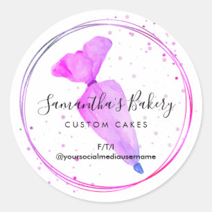 Sticker Rond Pâtisserie Rose Sac de Piping Personnalisé Décorat