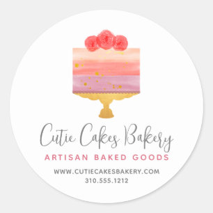 Sticker Rond Pâtisserie Rose Violet Gâteau Pâtisserie Chef Dess