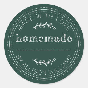 Sticker Rond Pâtisseries maison rustiques Confiture Pot Vert fo