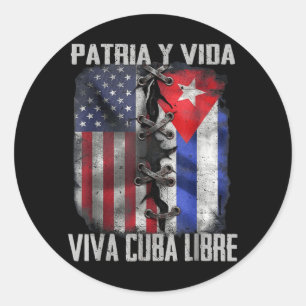 Sticker Rond Patria Y Vida Vive Cuba Libre Patriotique Rétro US