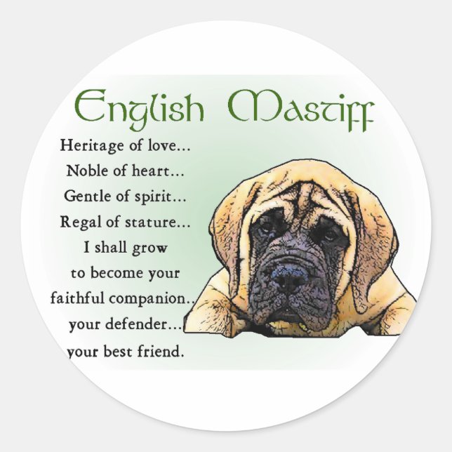 Sticker Rond Patrimoine mastiff de l'amour en anglais (Devant)