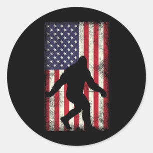Sticker Rond Patriot Bigfoot Sasquatch Love Drapeau Américain 4