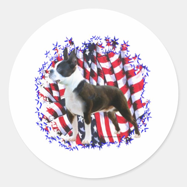 Sticker Rond Patriot de Boston Terrier (Devant)
