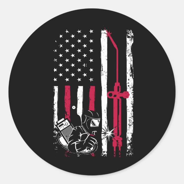 Sticker Rond Patriot Welder Red Line American USA Drapeau Patri (Devant)