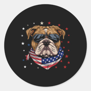 Sticker Rond Patriotic American Bulldog Drapeau Usa Chien 4 Jui