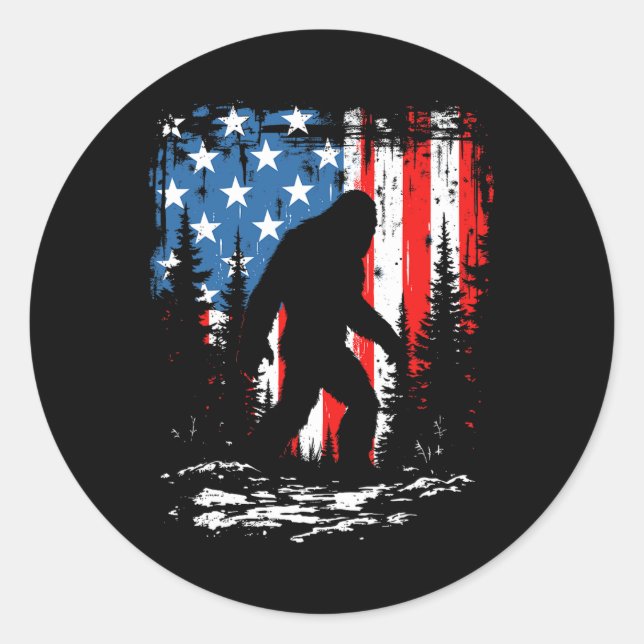 Sticker Rond Patriotic Bigfoot Sasquatch 4th Of July Usa Americ (Devant)