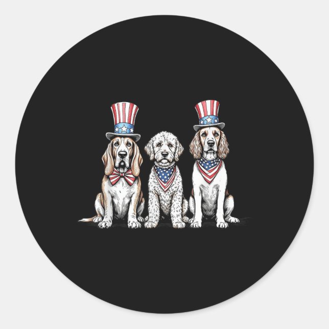 Sticker Rond Patriotic Dogs 4th Of July American Flag Pet Dog L (Devant)
