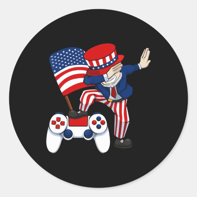 Sticker Rond Patriotic Gamer 4 juillet contrôleur de jeu vidéo (Devant)