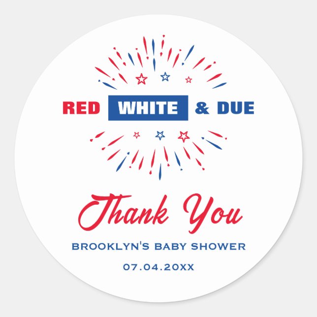 Sticker Rond Patriotique 4 Juillet Baby shower Rouge Blanc Et D (Devant)