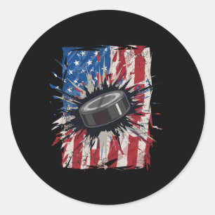 Sticker Rond Patriotique Hockey sur glace 4 juillet Hommes Amér