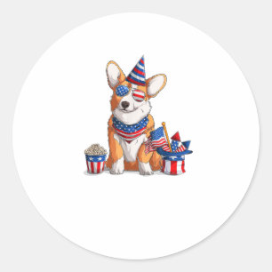 Sticker Rond Patriotique Welsh Corgi Chien 4 juillet