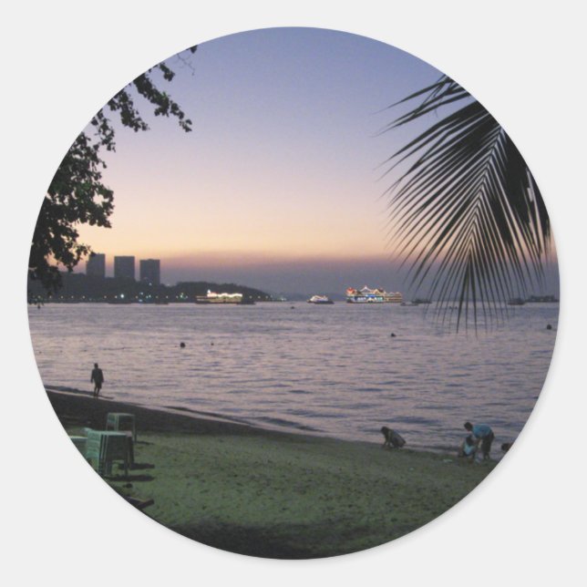Sticker Rond Pattaya Beach Sunset ... Chonburi, Thaïlande (Devant)