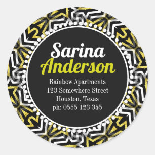 Sticker Rond Patte d'adresse de retour Gold et Black Sparkle