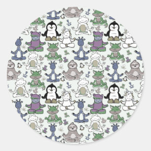 Sticker Rond Patter les yoga poses   Yoga seamless pattern 66