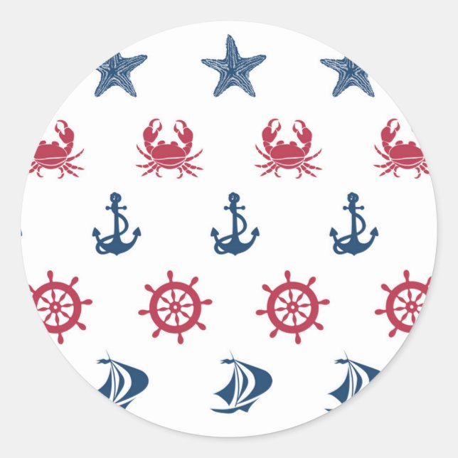 Sticker Rond Pattern rouge blanc et bleu (Devant)