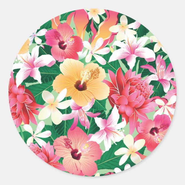 Sticker Rond Pattern tropical hibiscus (Devant)