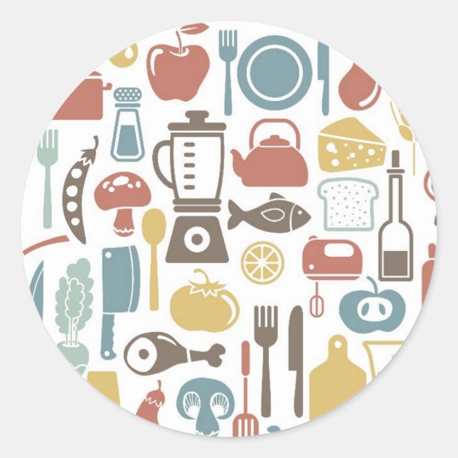 Sticker Rond Pattern with cooking icons (Devant)