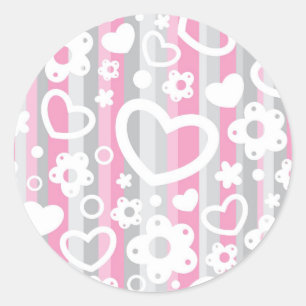 Sticker Rond Pattern with Hearts and Flowers