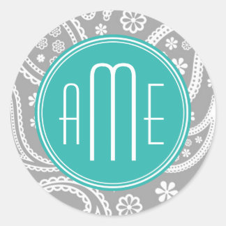 Sticker Rond Patterns bleus et monogram bleu