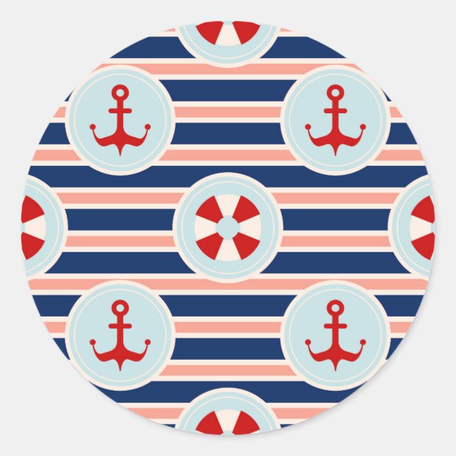 Sticker Rond Patterns de Nautical Stripes and Dots (Devant)