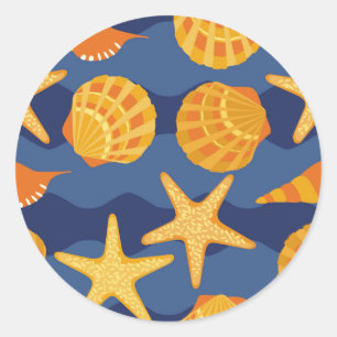 Sticker Rond Patters bleus et orange Seashell