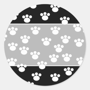 Sticker Rond Patters de Black and White Animal Paw.