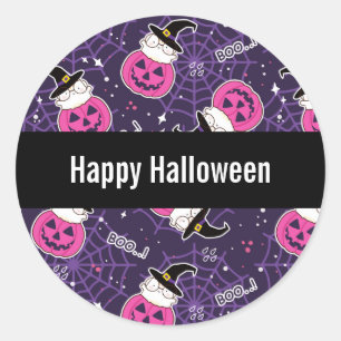 Sticker Rond Patters de Cute Cats et Pumkins