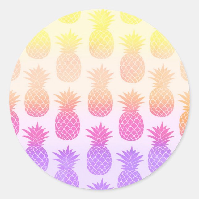Sticker Rond Patters de Girly Topical Rainbow Summer Pineapples (Devant)