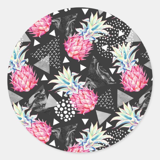 Sticker Rond Patters de Textured Triangle Pineapple (Devant)