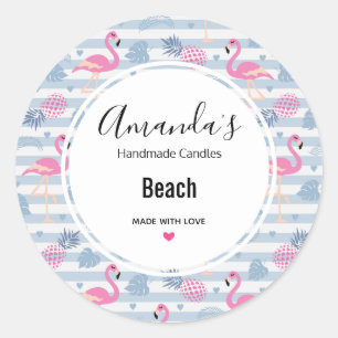 Sticker Rond Patters de Whimsical Flamingo et Pineapple