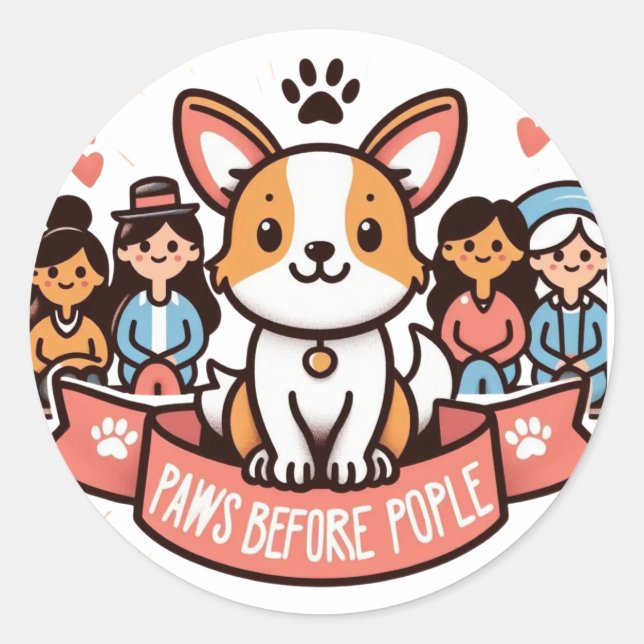 Sticker Rond Pattes avant les gens Chien mignon pour les amoure (Devant)