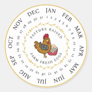 Sticker Rond Pâturage Agricole Élevé Oeuf Frais Carton Date Dép