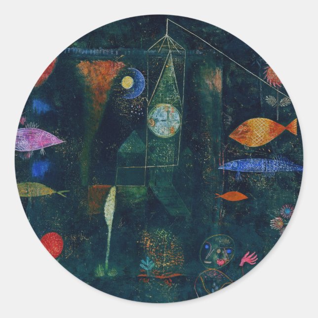 Sticker Rond Paul Klee Fish Magic Peinture Abstraite Art graphi (Devant)