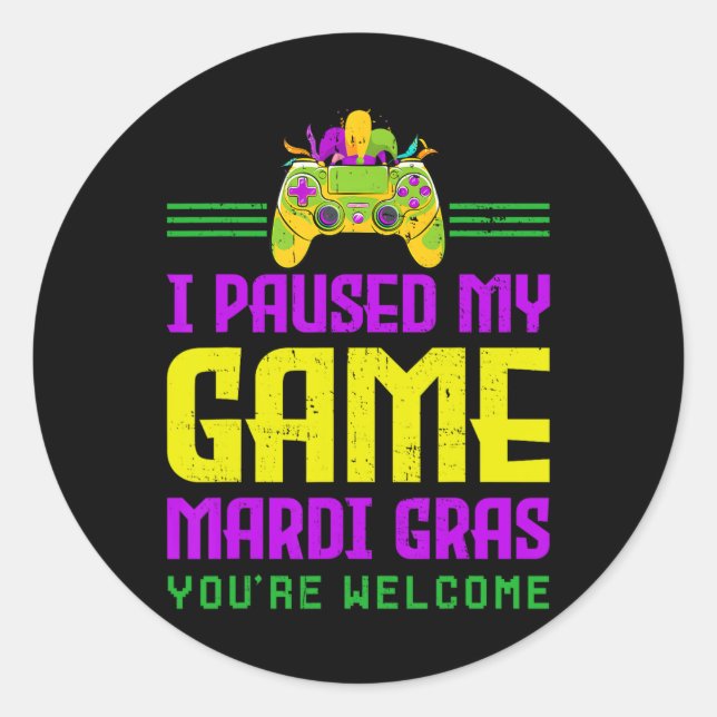 Sticker Rond Pause Mon Jeu Pour Mardi Gras Video Game Control (Devant)