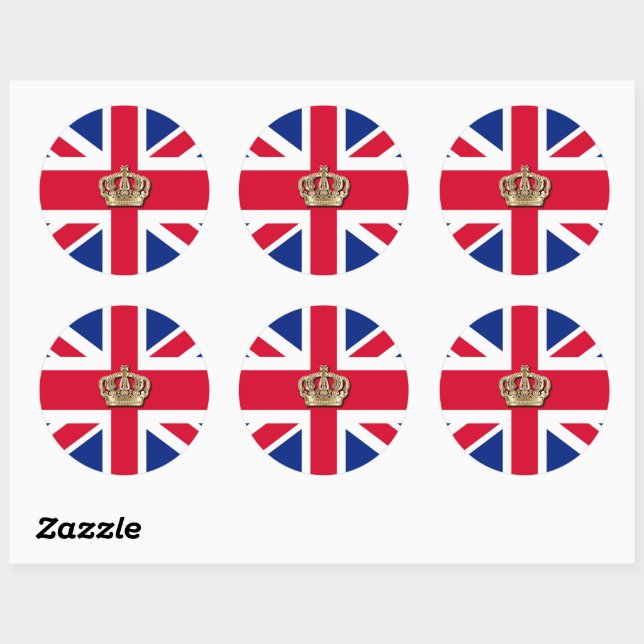 Sticker Rond Pavillon britannique et couronne Union Jack Classi (Feuille)