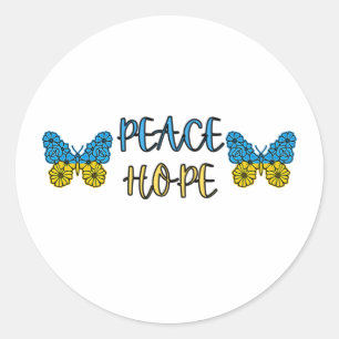 Sticker Rond Pavillon Ukrainien Paix, Espoir, Papillons Classic