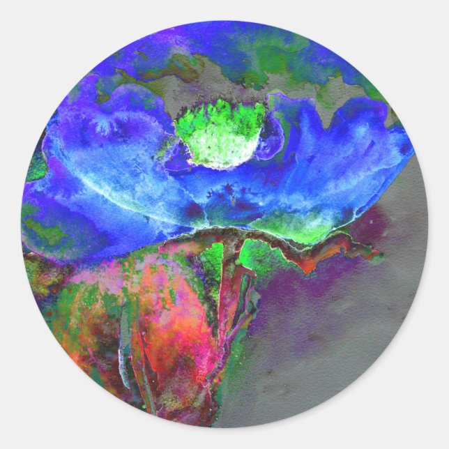 Sticker Rond pavot bleu floral Abstrait (Devant)