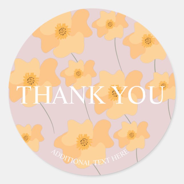 Sticker Rond Pavot Jaune Flore Main Tirée Merci rose (Devant)