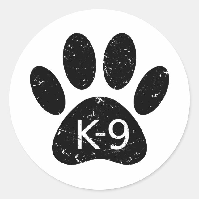 Sticker Rond Paw Chien en Perdu Grunge K-9 (Devant)