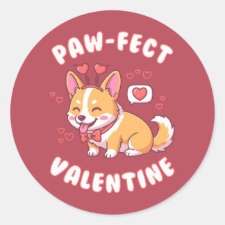 Sticker Rond Paw-Fect Valentine - Corgi Dog Valentine Gift