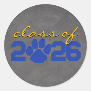 Sticker Rond Pawprint Bleu et Or Tableau Craie Clair Diplôme