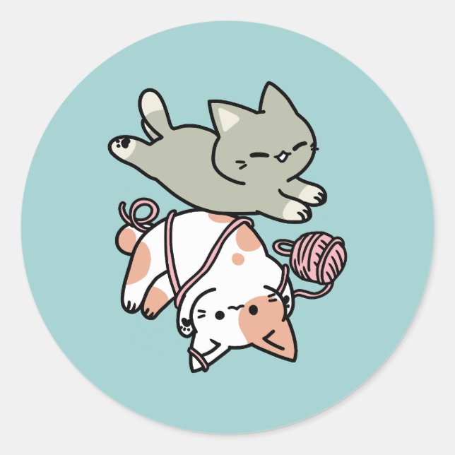 Sticker Rond Paws and Play – Adorable Cat Illustration (Devant)