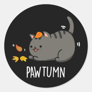 Sticker Rond Pawtume mignonne Automne Kitty Cat Pun Dark BG