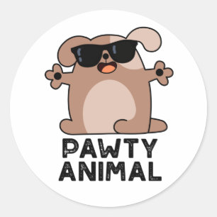 Sticker Rond Pawty Animal Funny Party Chien Pun