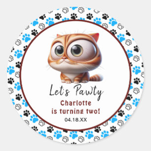 Sticker Rond Pawty ! Cute Cat 2e fête d'anniversaire