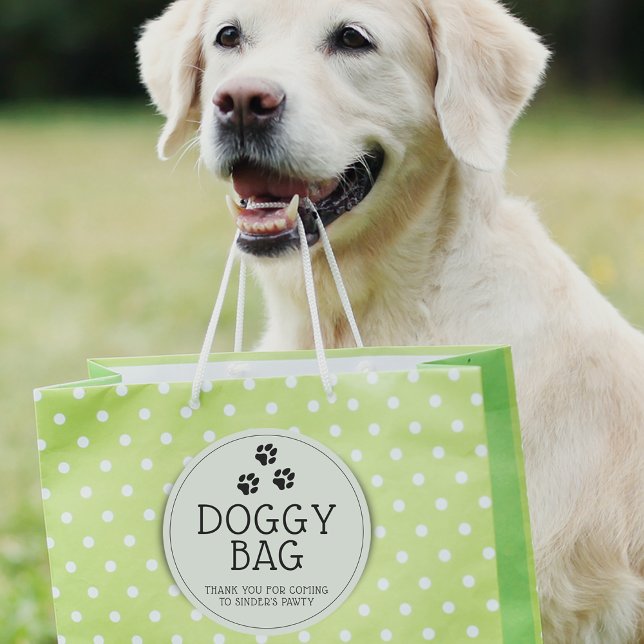 Sticker Rond Pawty Merci de chien moderne (Modern and fun doggy bag thank you sticker for coming to dog pawty with dog paw prints.)