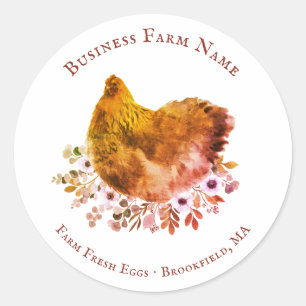 Sticker Rond Pays Aquarelle rustique Poulet floral